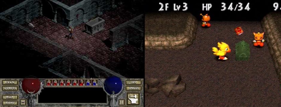 In the left: Diablo 1, one of the successful games of its kin. In the right: Chobobo's Dungeon, for Playstation 1